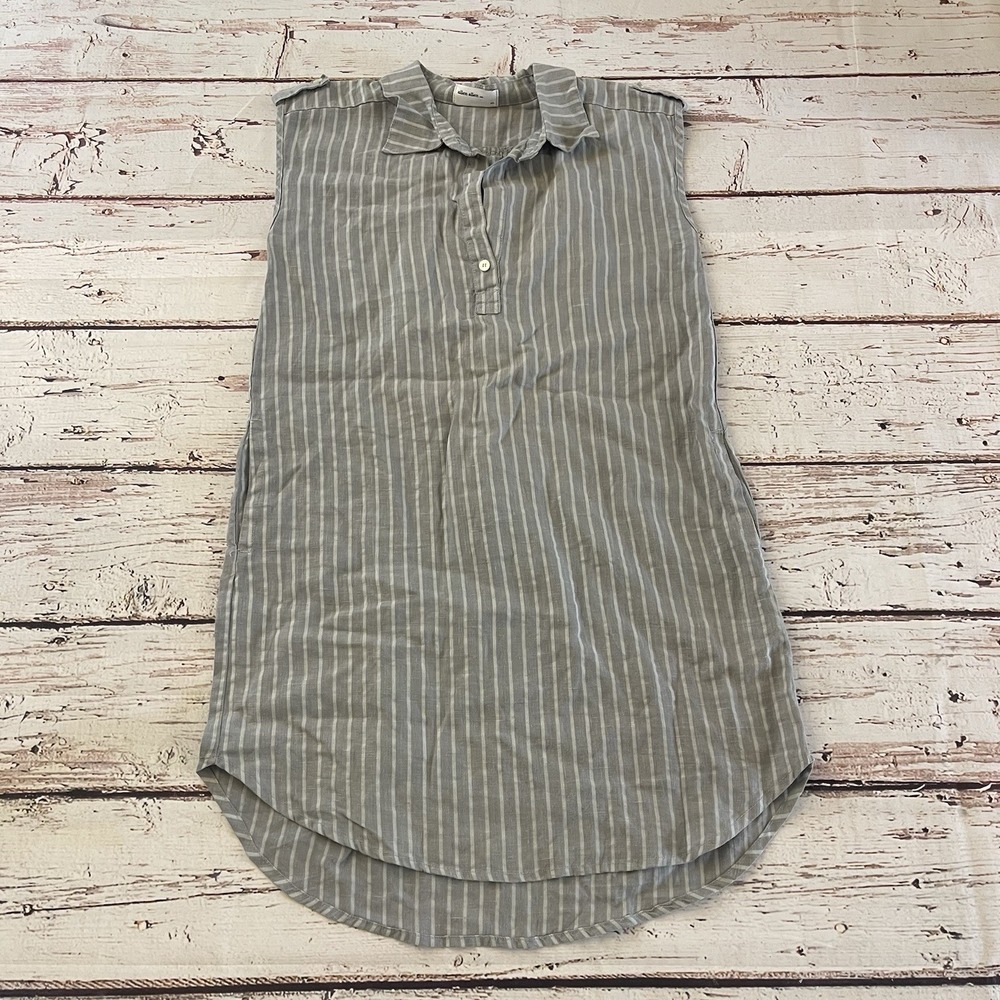 Allen Allen Women's Gray Striped Linen Blend‎ V-neck Tunic Top Size XS Summer